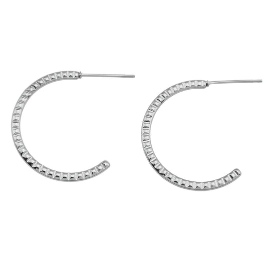 HOLLY: Textured Silver Toned White Gold Hoop Earrings