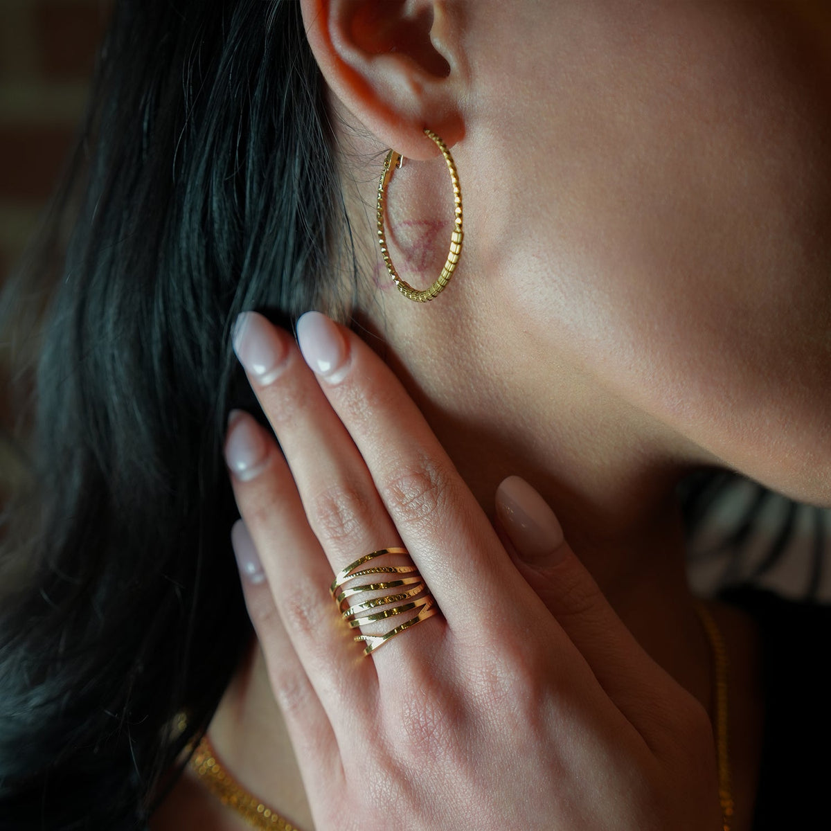 HOSHIKA: Variable Textured Beaded Hoop Earrings