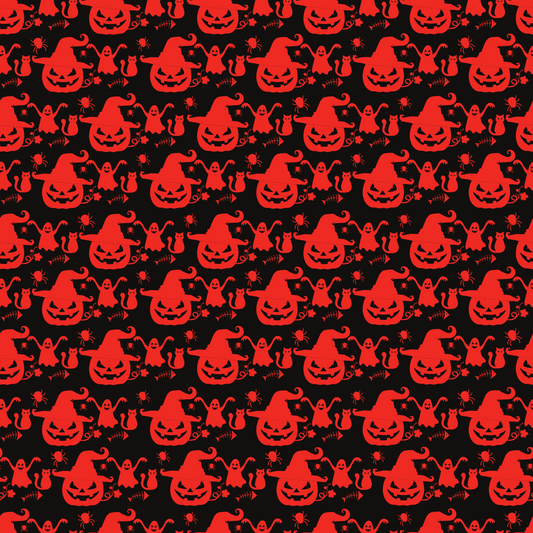 Jack - O' - Lantern, Ghost and Cat Spooky Halloween Pattern 2 Adhesive Vinyl