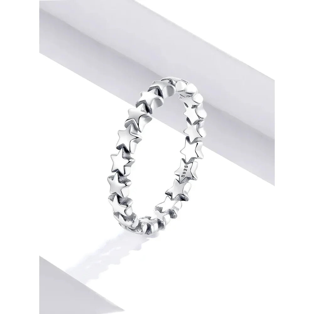 925 Sterling Silver Star & Heart Band Ring