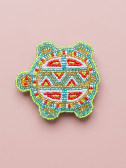 Beaded turtle Barrette Green accent