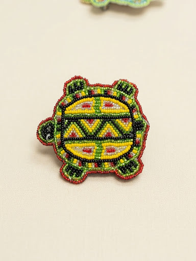 Beaded turtle Barrette Green accent