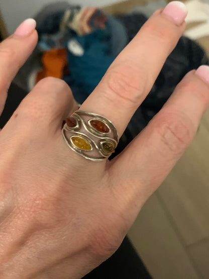 Amber Current Ring — Baltic Amber & Sterling Silver