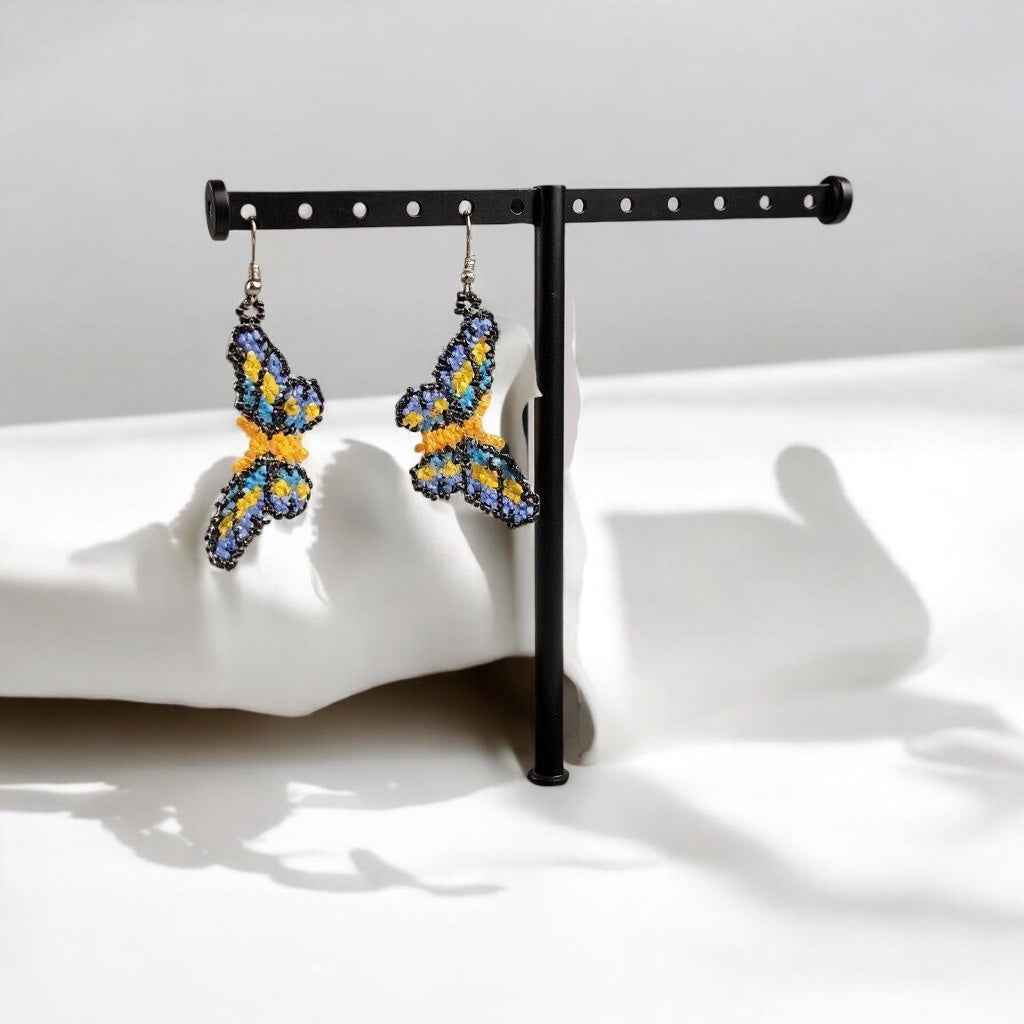 Yellow Butterfly Beaded Earrings