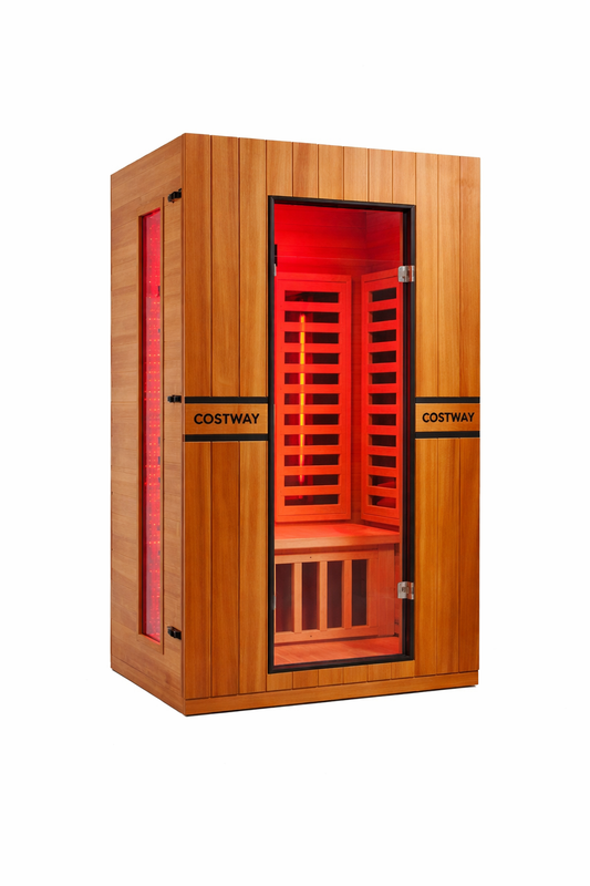 PREORDER NOVEMBER 2026-Costway 2-Person Dual Therapy Full Spectrum Infrared Sauna with Red Light Panel, WiFi App Control, Chromotherapy & Bluetooth – Okoume Wood- Fully Loaded Indoor Spa