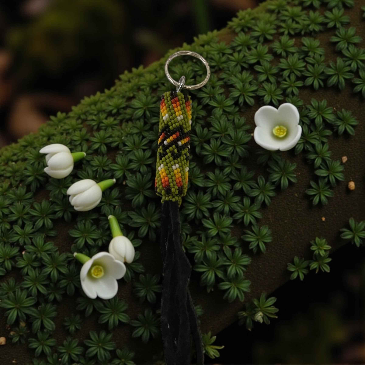 OLDTRIBES™ light green and black Handcrafted Beaded Keychain