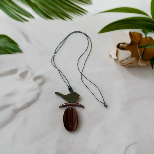Wooden Bird on a Branch Necklace