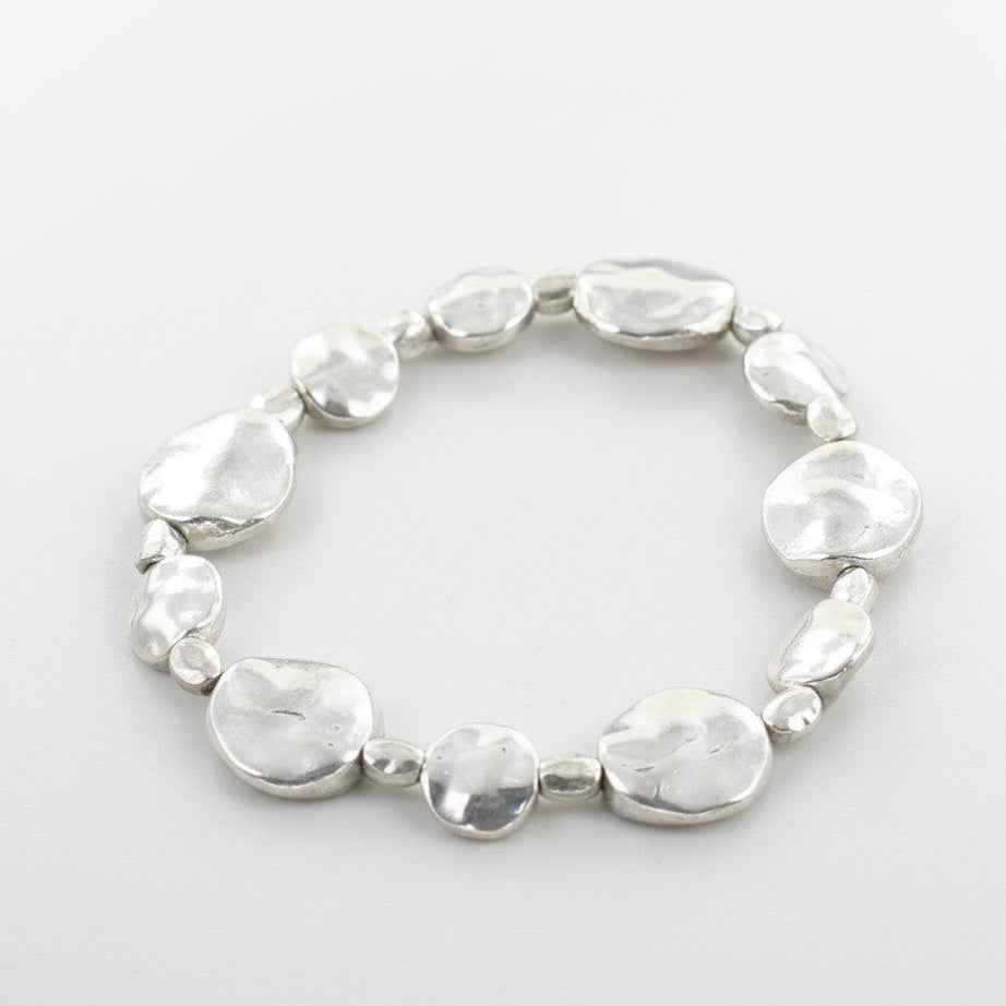 Beaten Disc Bracelet In Silver Plate