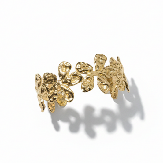 Beaten Flower Cuff - Gold Stainless Steel