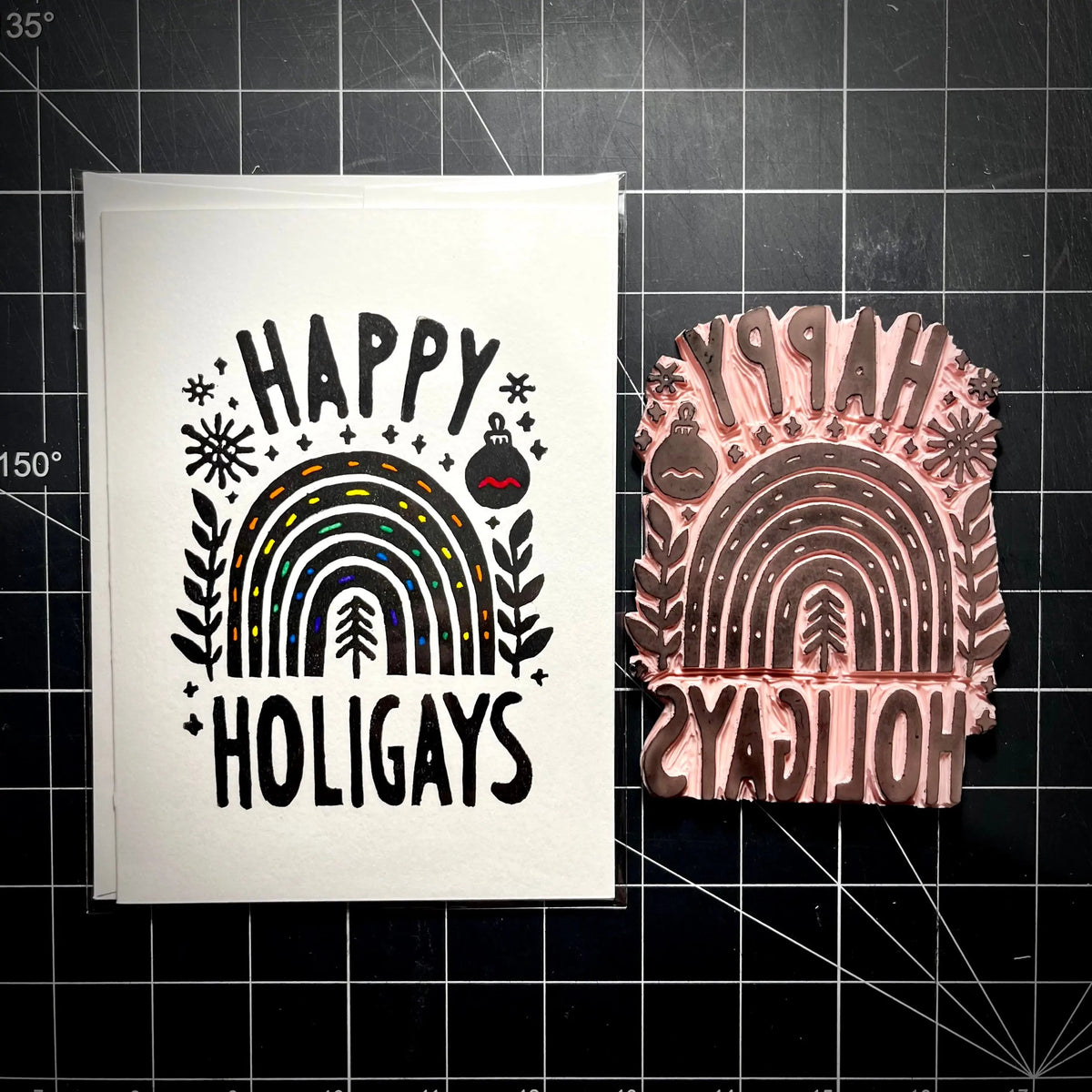 Happy Holigays Holiday Card | LINOCUT CARD