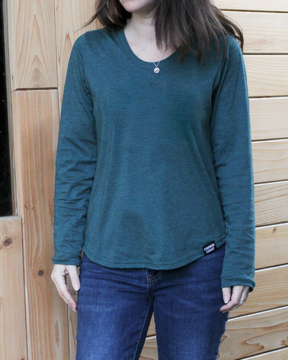 Women's Eco Long Sleeve Tee - Blank Apparel - Heather Green