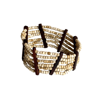 Elasticated Bead Bracelet with Wood Detail