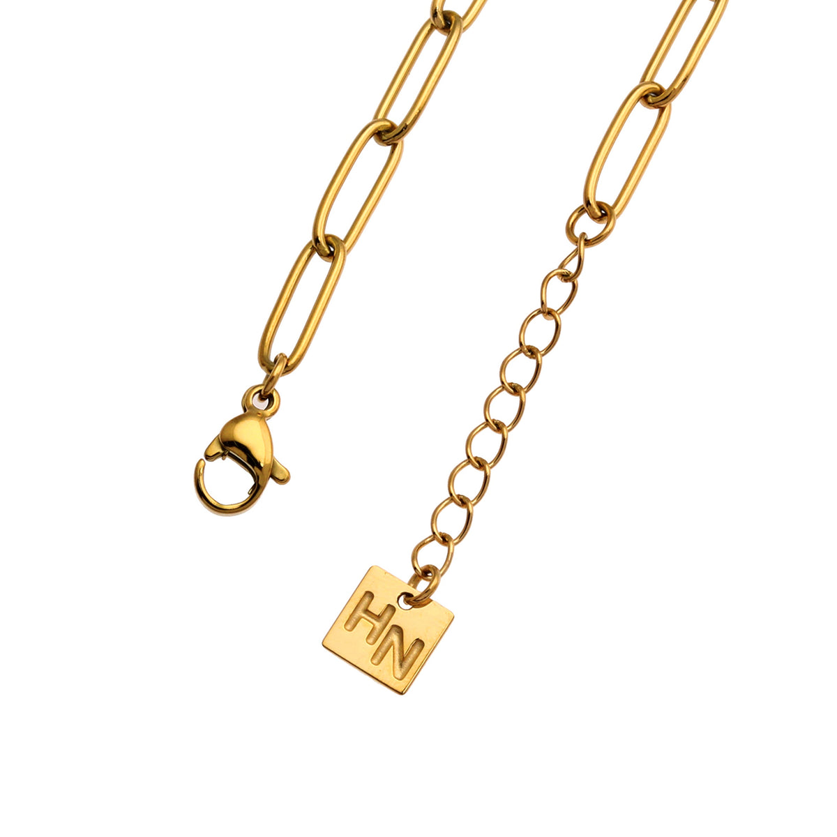IZARA Paper-Clip & Oval-Beads Chain Bracelet in Gold