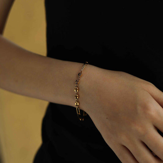 IZARA Paper-Clip & Oval-Beads Chain Bracelet in Gold