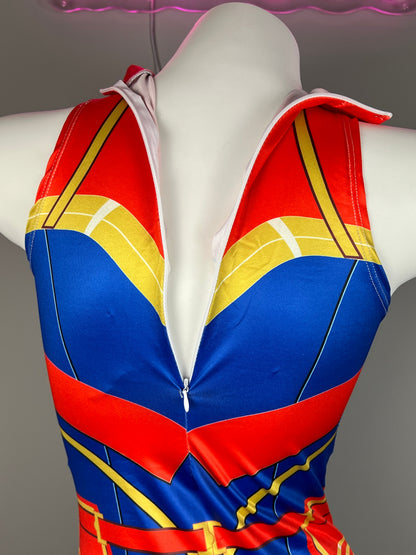 Super Hero Crotchless Cosplay BodySuit Lingerie Costume with Tights