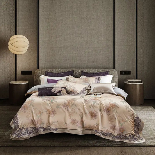 Imperial Orchid Brocade Embroidered 1000 TC Cotton Duvet Set - Ivory