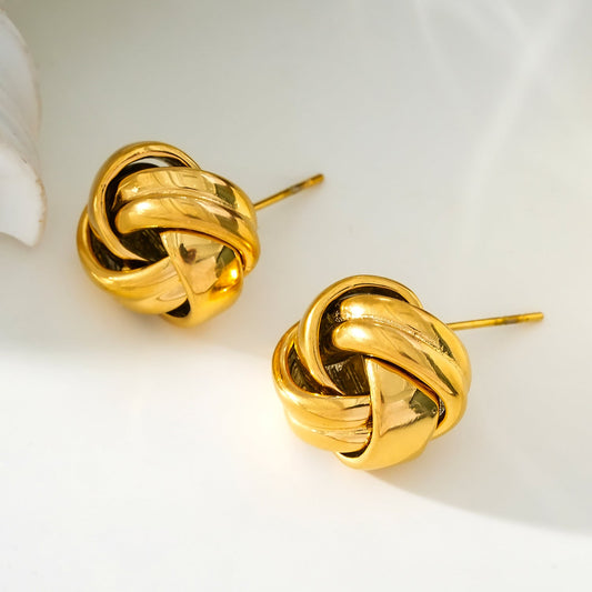 JATANI Gold: Contemporary Love-Knot Stud Earrings