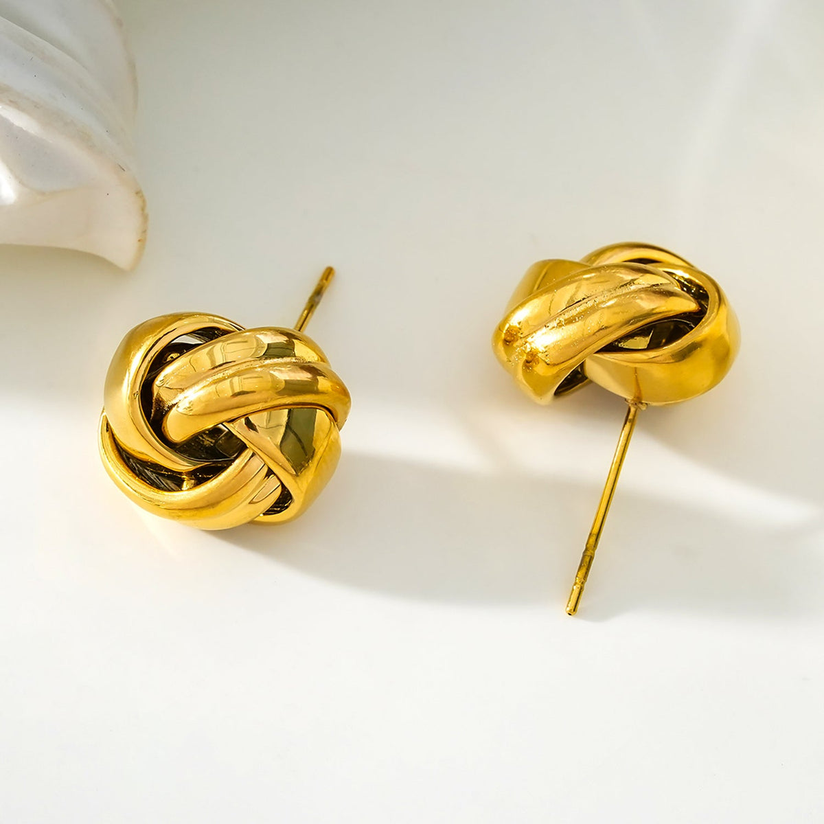JATANI Gold: Contemporary Love-Knot Stud Earrings