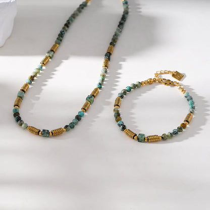JEMIMA: African Turquoise Stones and Gold Beaded Bracelet