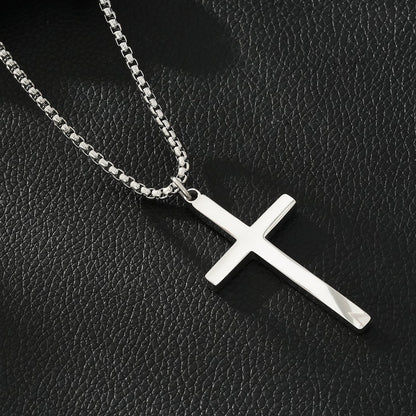 JENGO Silver (White Gold) Square Link Silver Chain Necklace with Minimalist Cross Pendant for Women or Men