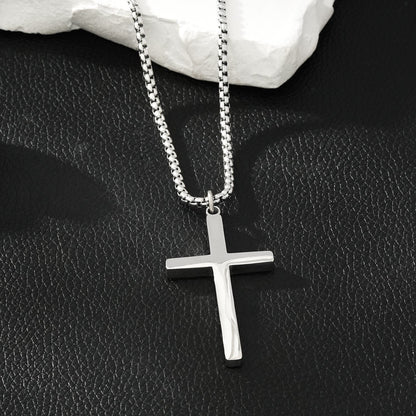 JENGO Silver (White Gold) Square Link Silver Chain Necklace with Minimalist Cross Pendant for Women or Men