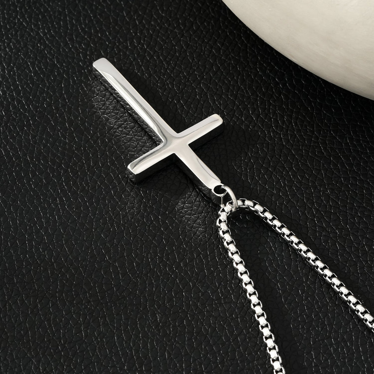 JENGO Silver (White Gold) Square Link Silver Chain Necklace with Minimalist Cross Pendant for Women or Men