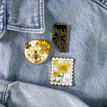 Sunflower Postage Stamp Enamel Pin