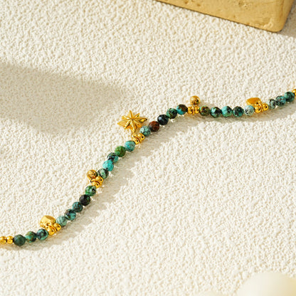KAVYA LG: Blue Turquoise Stones with Gold Beads & Charms Chain Anklet