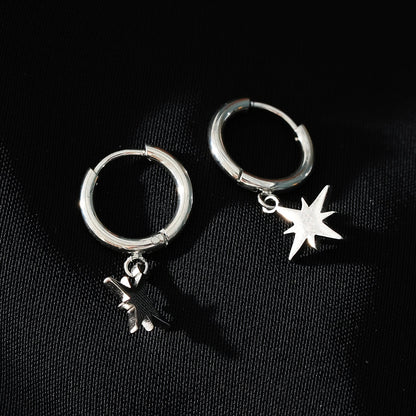 KAYLIN Silver: Mini Hoops with Star Charm Earrings
