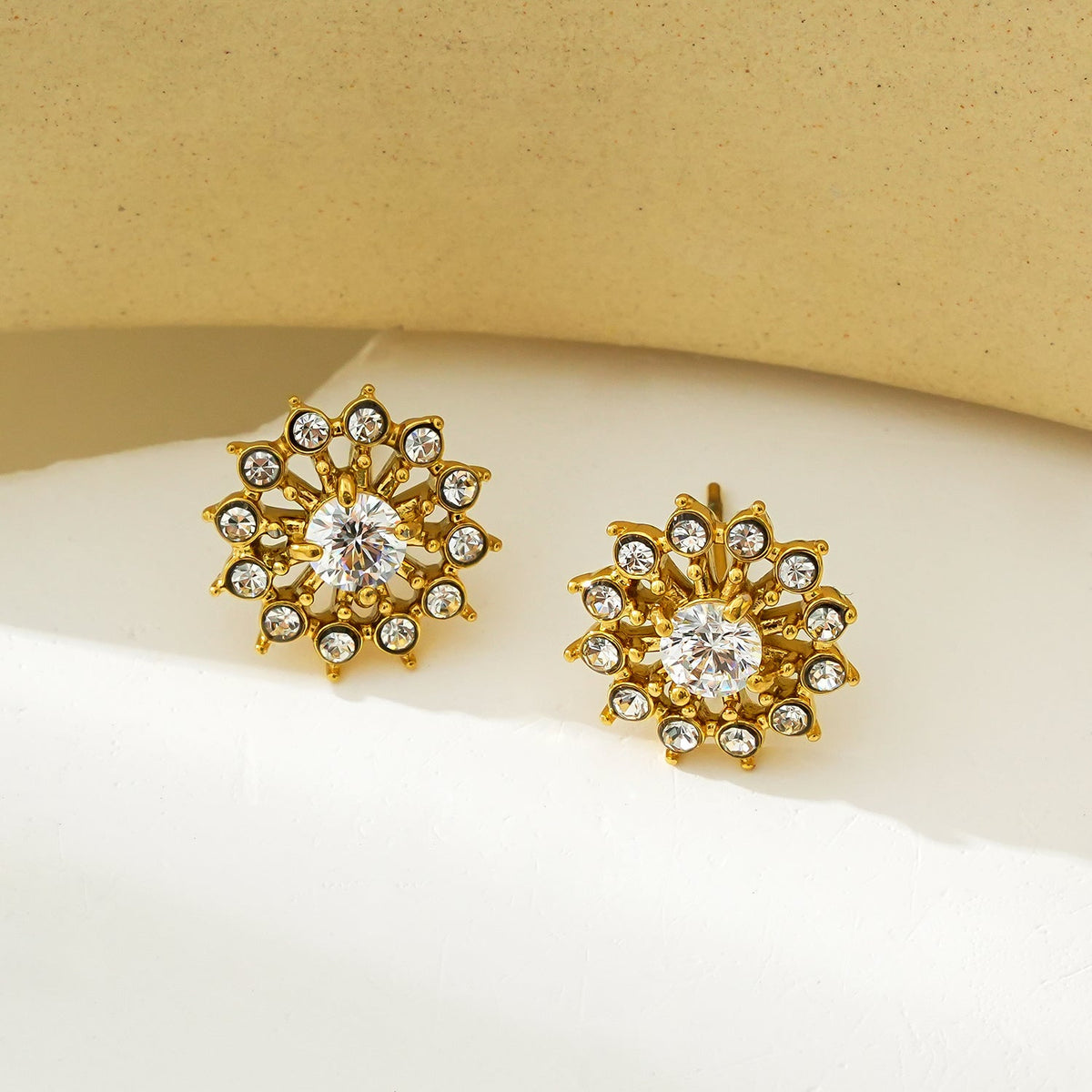 KERELA Gold: Shimmering Star Zirconia (CZ) Stud Earrings