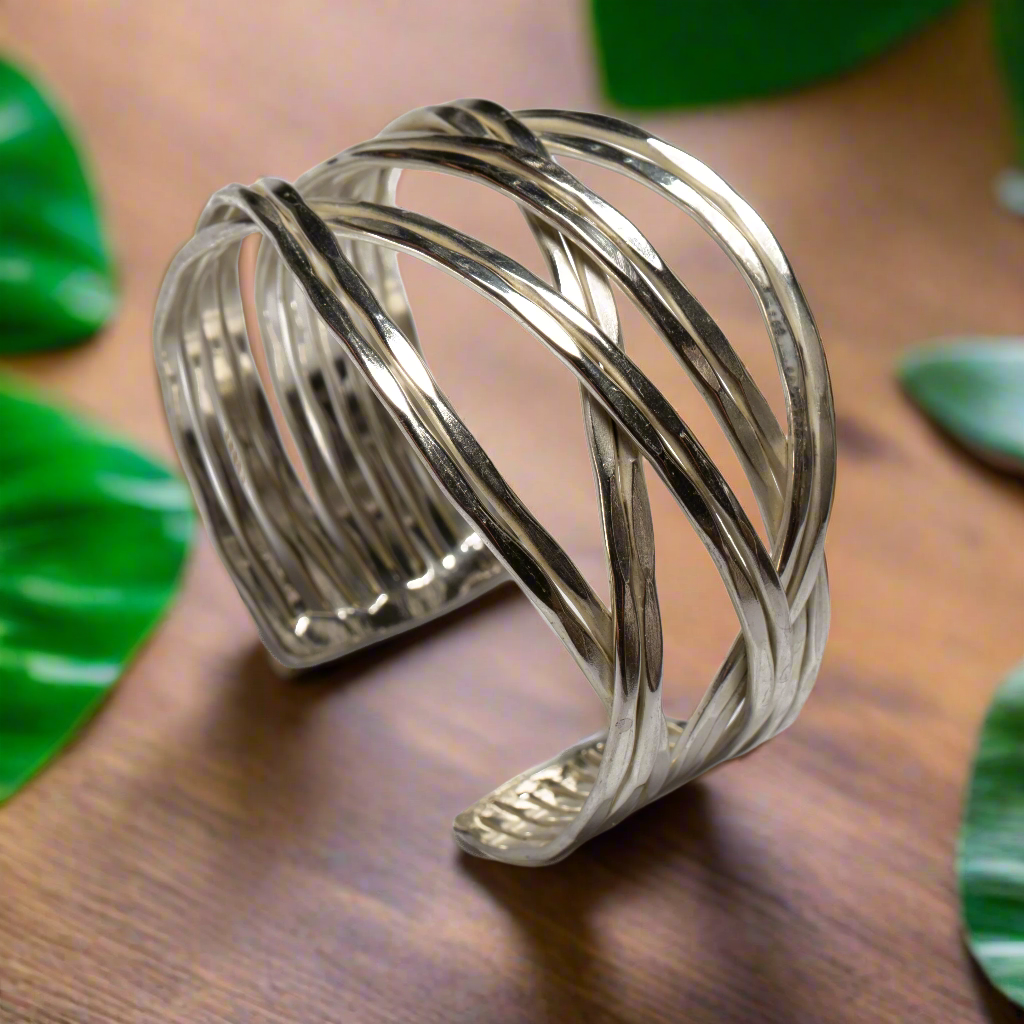 Loose Plait Metal Cuff - Silver Colour