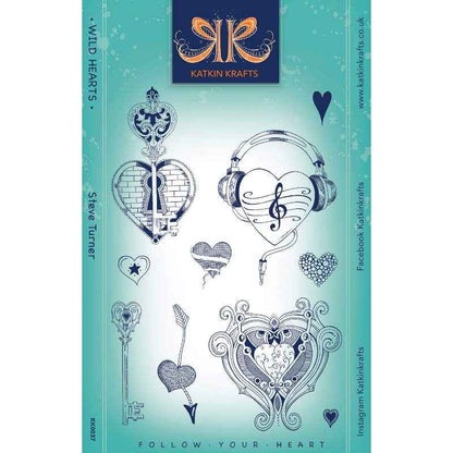 Katkin Krafts Wild Hearts 6 in x 8 in Clear Stamp Set