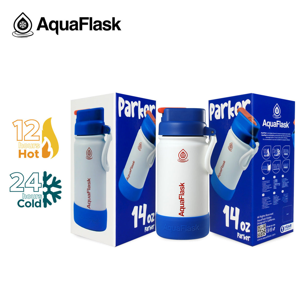 AquaFlask Kids FlipSip 414mL (14oz) Water Bottles