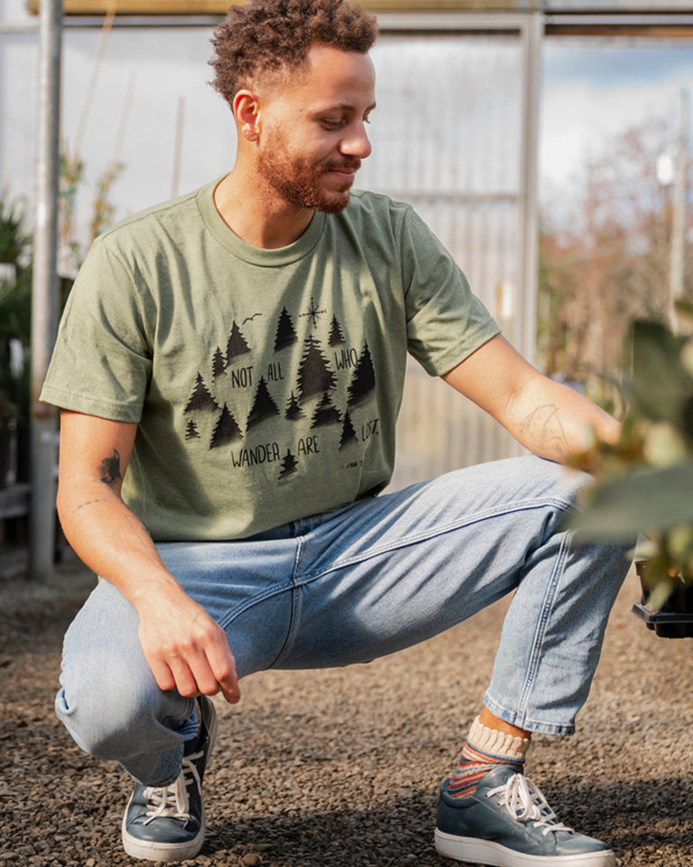 WANDER - Unisex Eco Tee - Heather Army Green