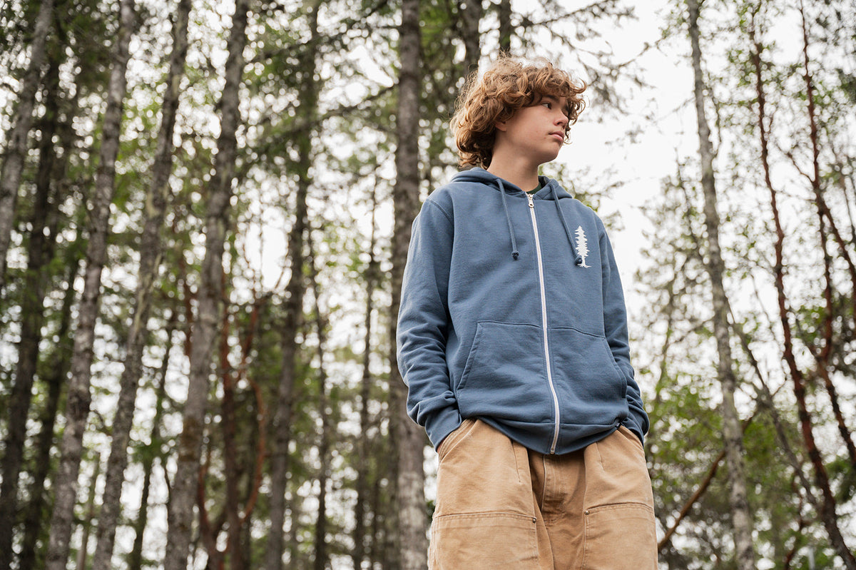 MINI TREE Unisex Zip Up Organic Cotton Hoodie - Slate Blue