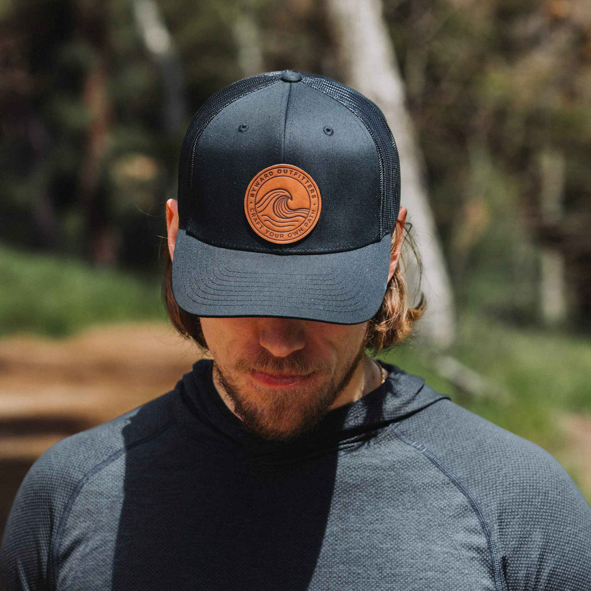 Rolling Wave Leather Patch Trucker Hat