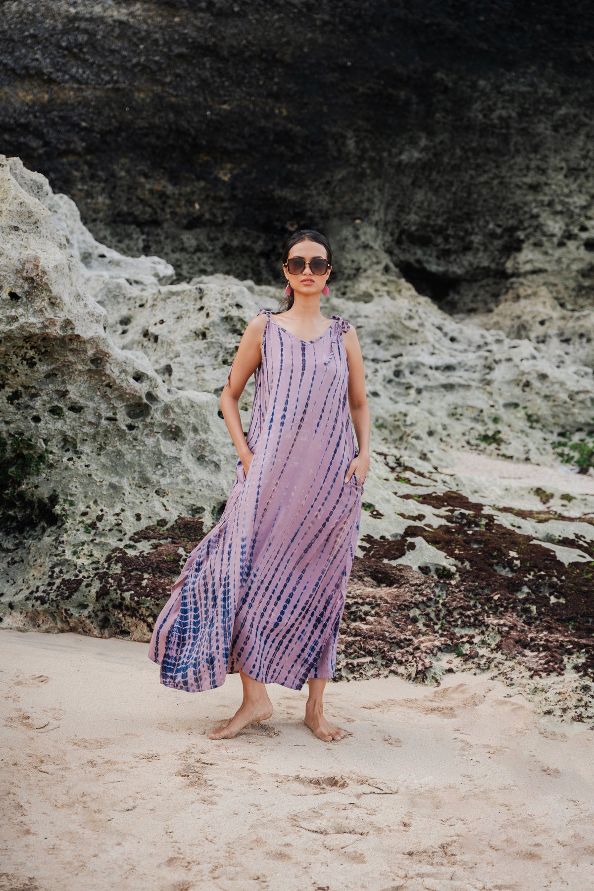 Simple Bone Tie Dye Dress - Pink