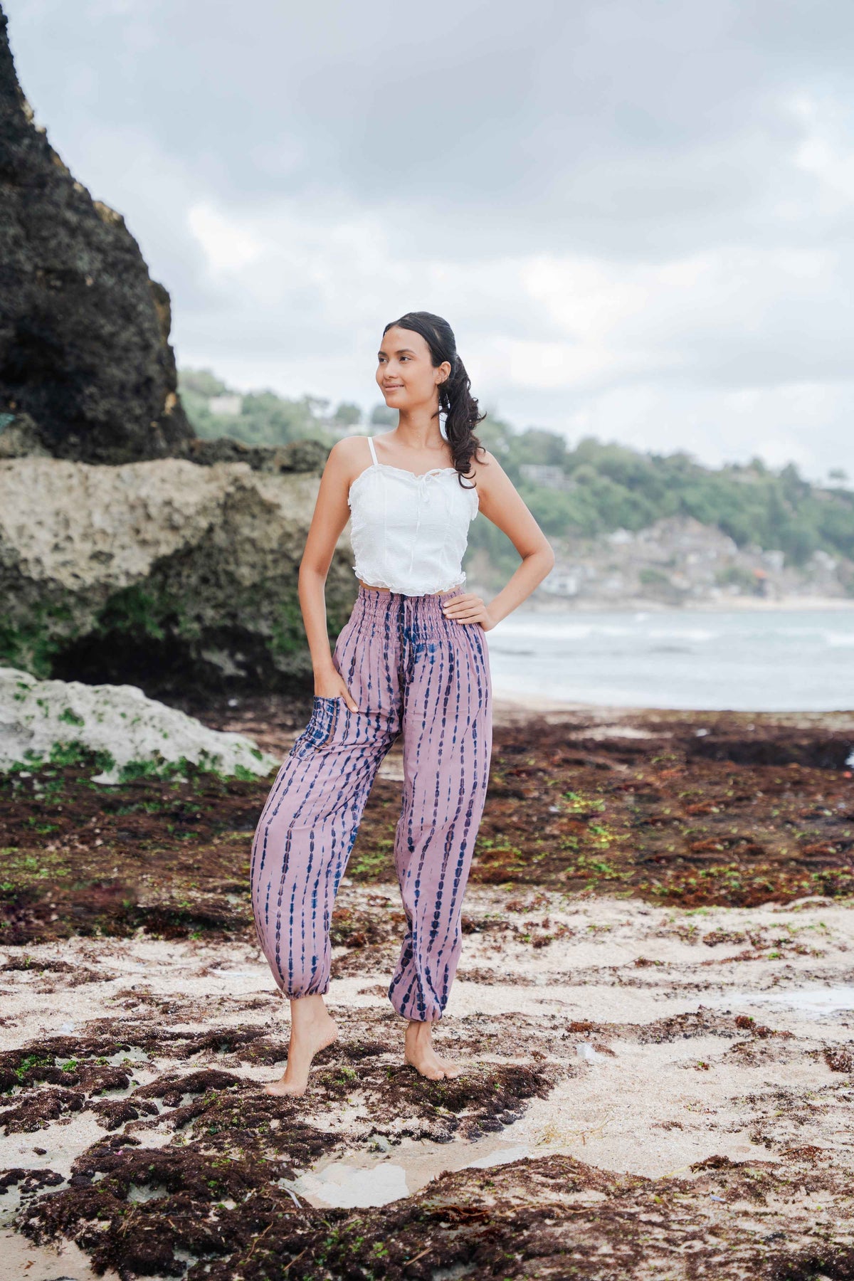 Simple Bone Tie Dye Bali Pants - Pink