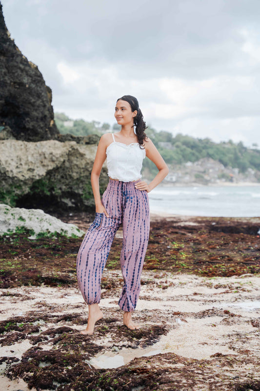 Simple Bone Tie Dye Bali Pants - Pink