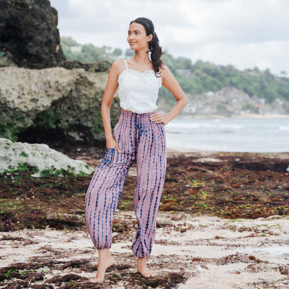 Simple Bone Tie Dye Bali Pants - Pink