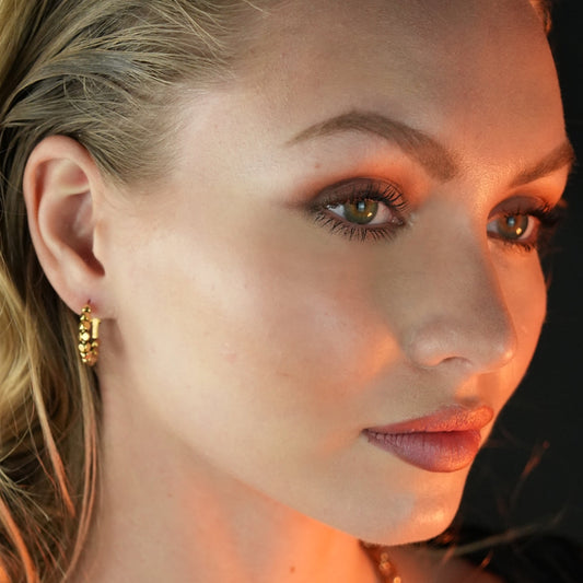 LUANDA Contrasting Gold Beaded Hoop Earrings