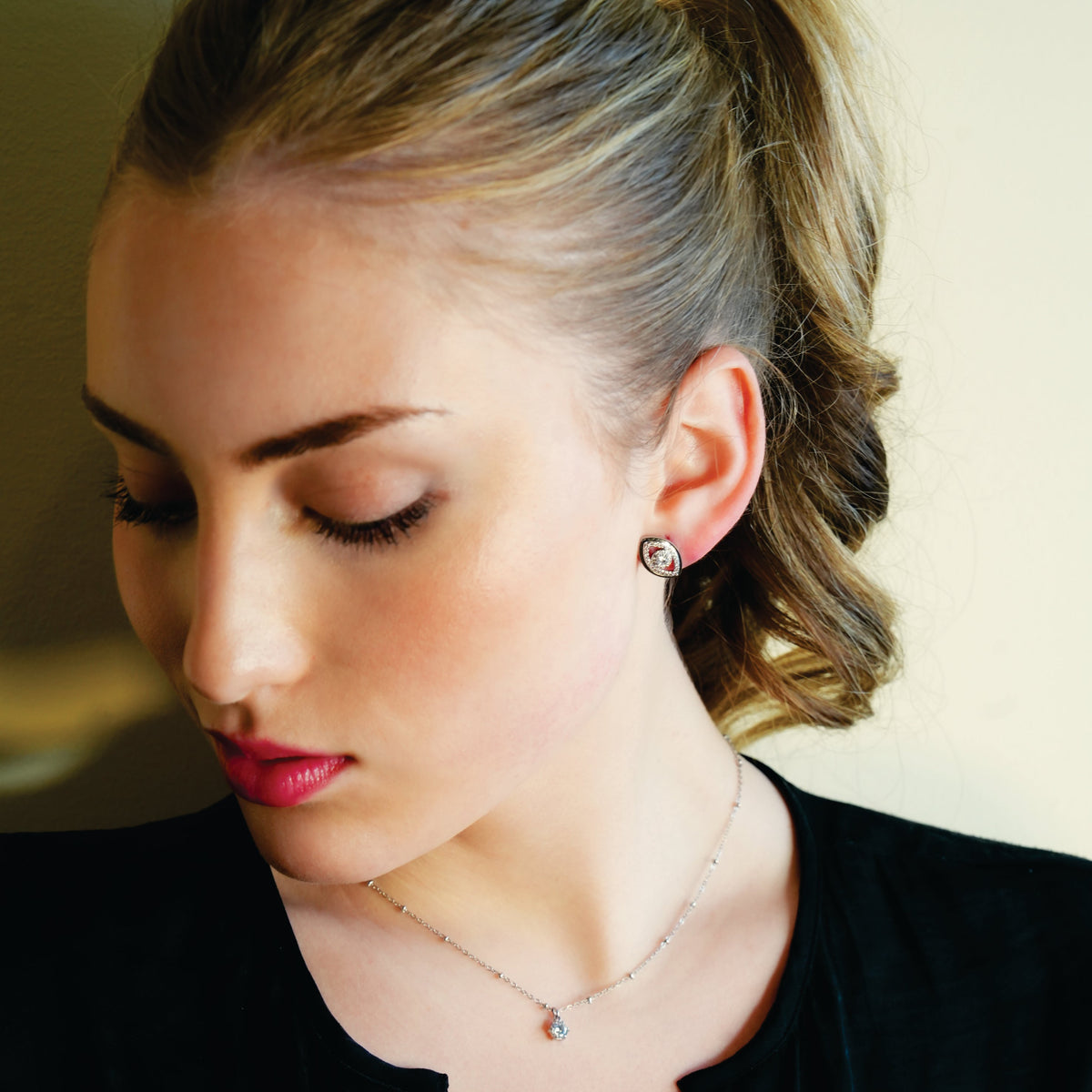 LUCKY EYE White Gold (Silver Toned): Zirconia (CZ) Embellished Evil Eye Stud Earrings