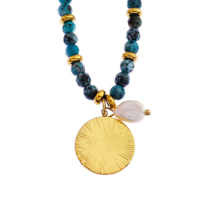 MEDELLIN: Contemporary Link Chain With AFRICAN TOURQUOISE Beads and a Duo of Pendants