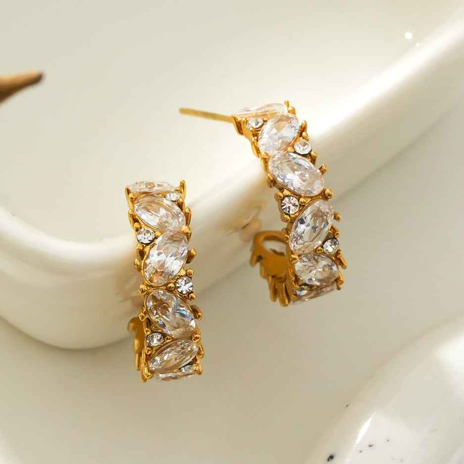 MAGOME: Vintage Chic - Mini Hoops Richly Embedded with Pear & Round Moissanite Gemstones