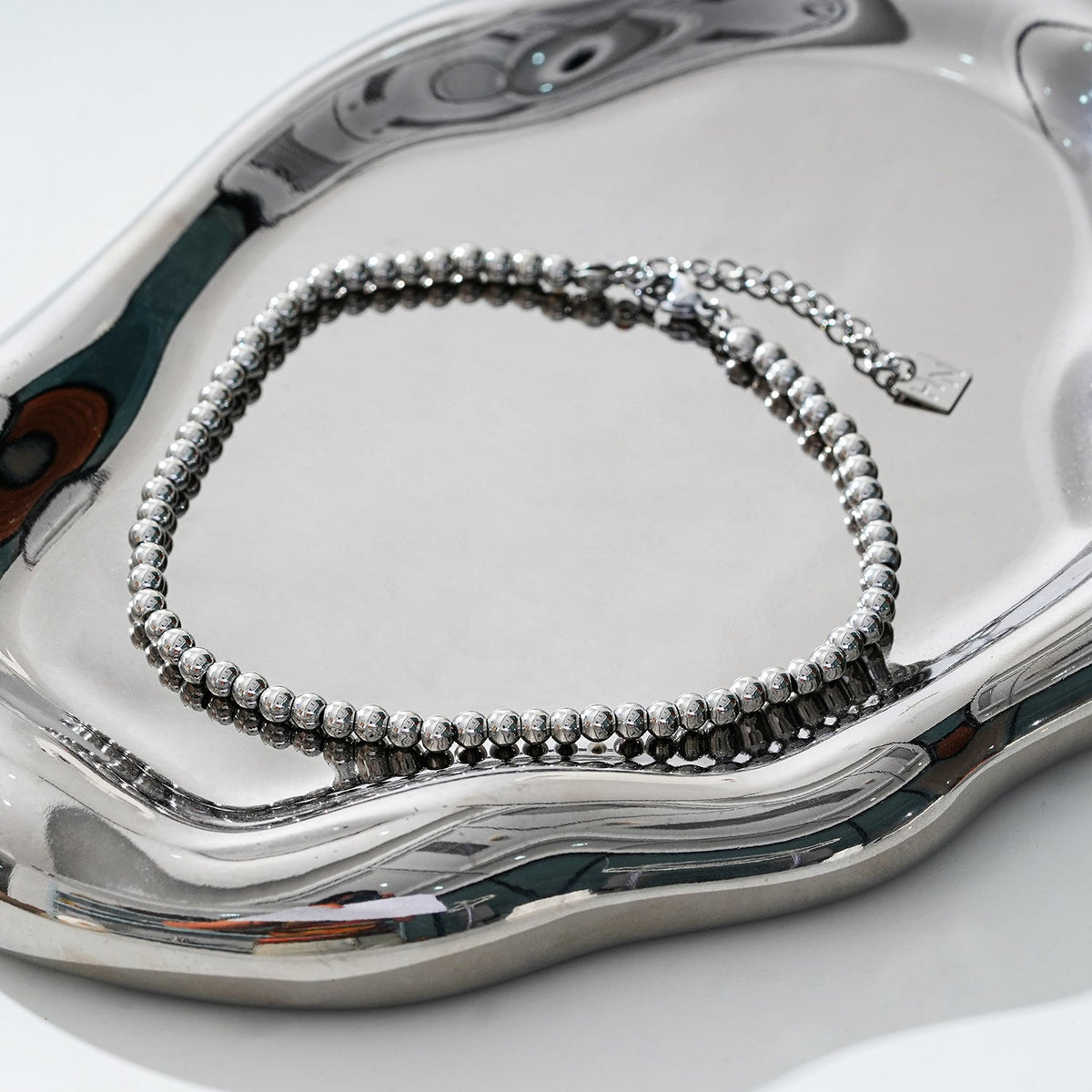 MANAMI LG: Ball-Beads Contemporary Chain Silver Anklet