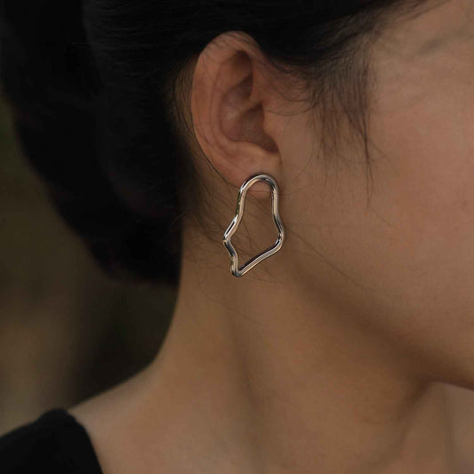 MARTINA Irregular Shaped Hoop Earrings in Silver