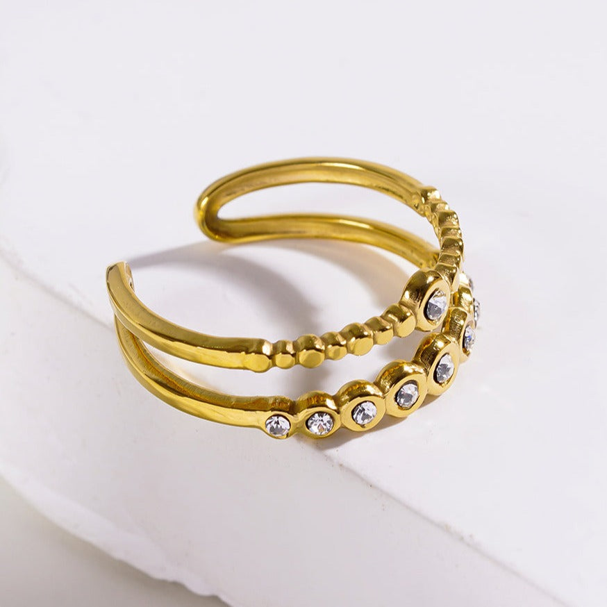 MILADIA: Double Stacked Beaded Zirconia Embellished Ring