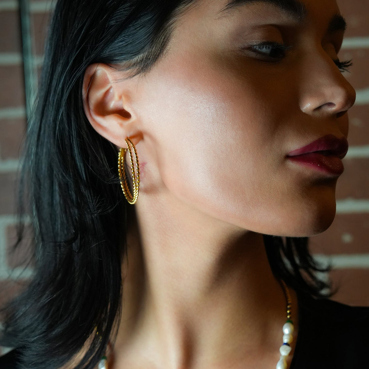 MIZUKI:  Double Rope Textured Hoop Earrings