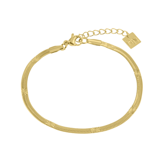 MUKER Gold: Star Embossed Snake Skin Textured Chain Bracelet