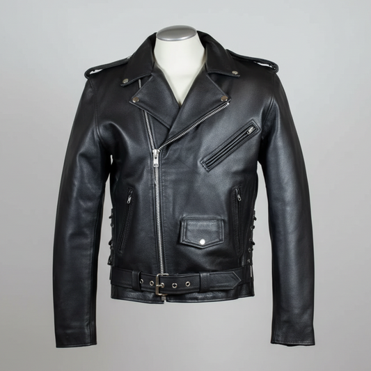 Men's Tall Classic Side Lace Leather Motorcycle Jacket | Heavy-Duty Biker Jacket